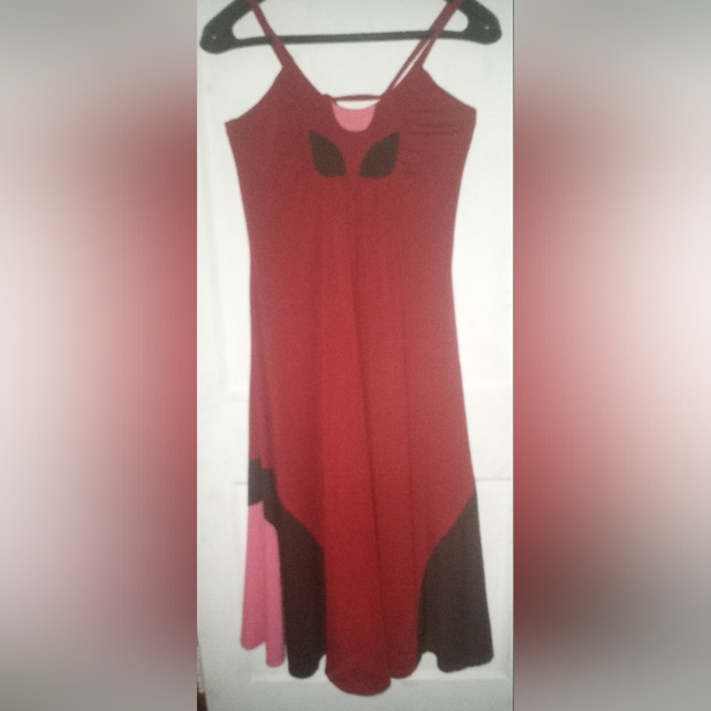 Hype Anthropologie M Maxi Dress Red Pink Vibrant Colors Spaghetti Tie